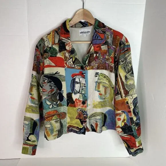 Vintage 80’s Picasso Faces Ultimate Brand Blazer Size Large Multicolored - Picture 1 of 7
